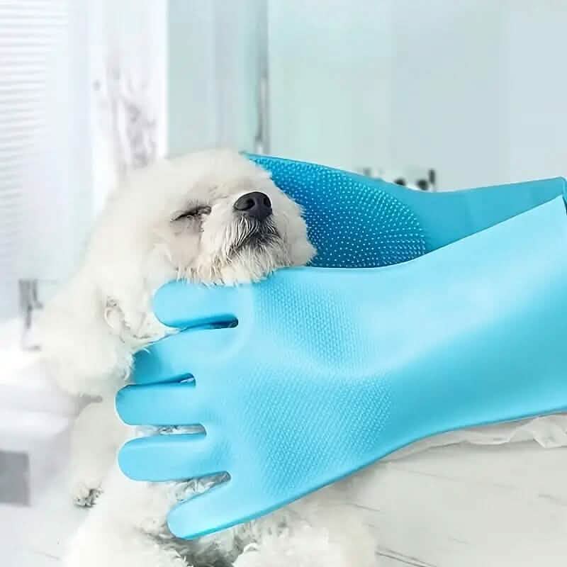 2-Pieces: 2-in-1 Pet Dog Bath Gloves with Silicone Brush by DailySale