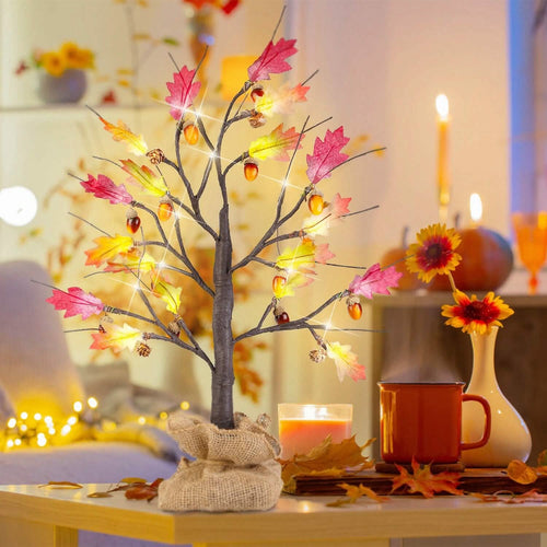 2-Pieces: 2FT Artificial Lighted Maple Tree with 24-Pieces Warm White LED Beads by DailySale