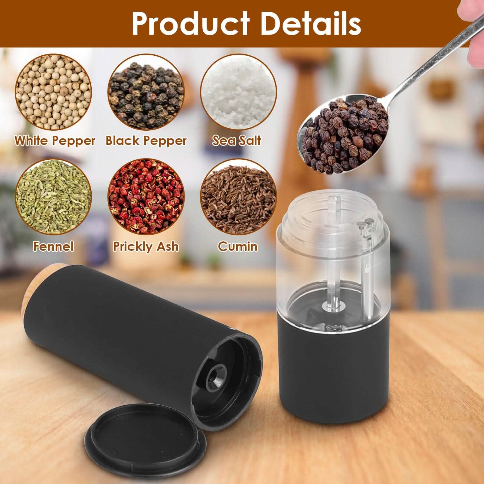 2-Pieces: Electric Salt and Pepper Grinder Battery Powered with Adjustable Coarseness by DailySale