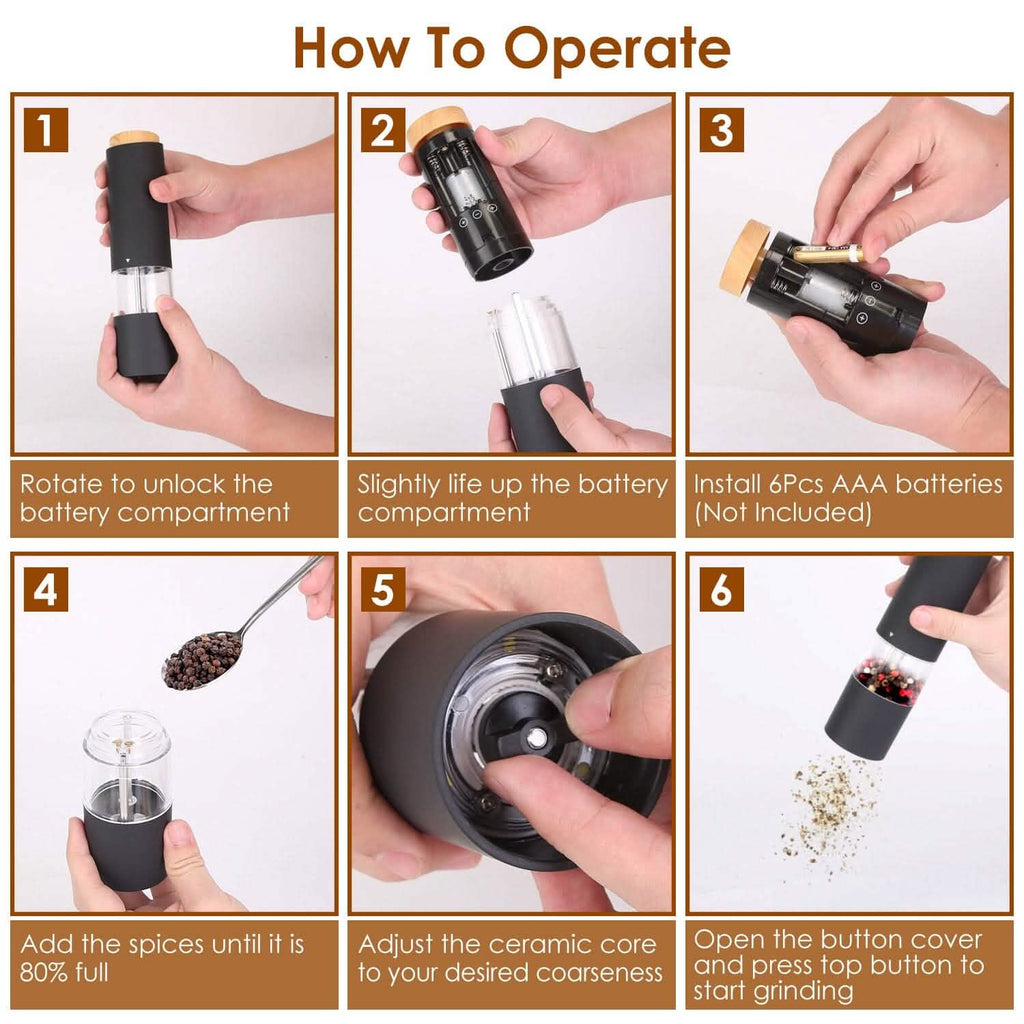 2-Pieces: Electric Salt and Pepper Grinder Battery Powered with Adjustable Coarseness by DailySale
