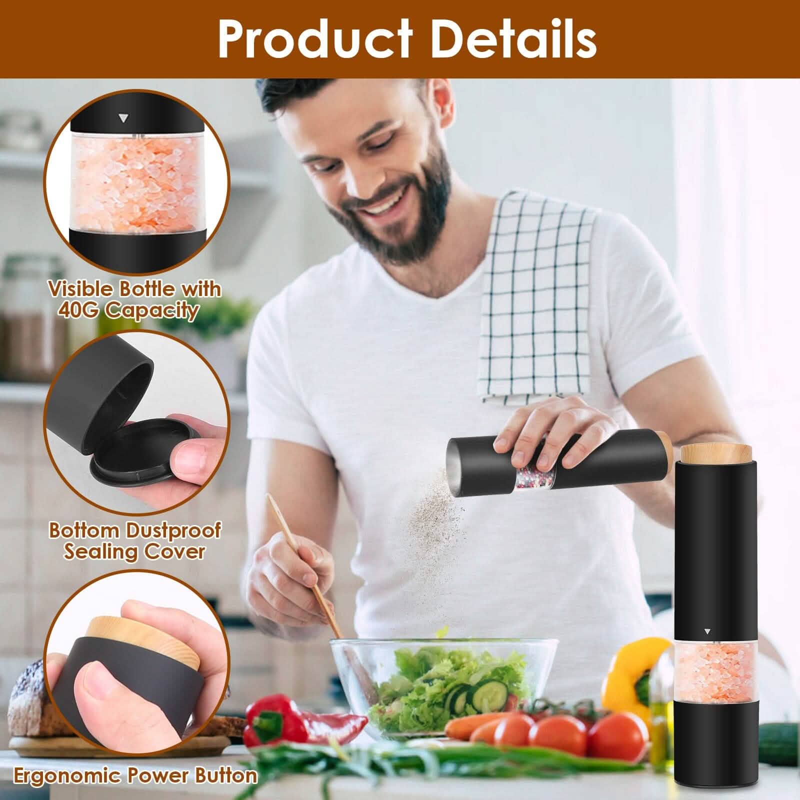 2-Pieces: Electric Salt and Pepper Grinder Battery Powered with Adjustable Coarseness by DailySale