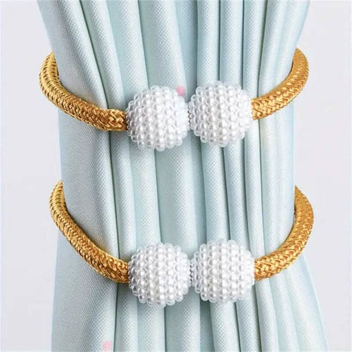 2-Pieces: Magnetic Curtain Tiebacks with Faux Pearls by DailySale