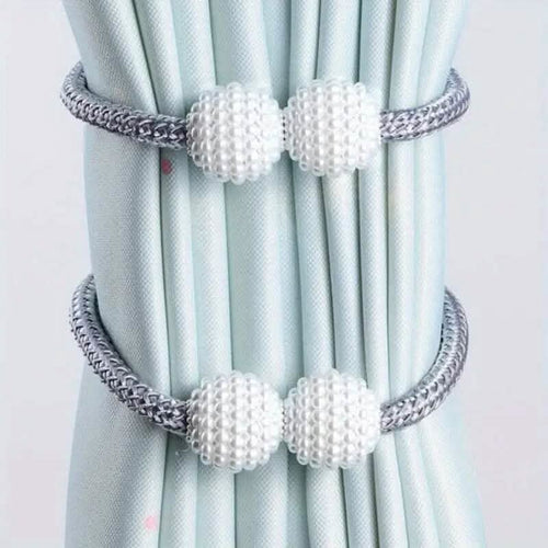 2-Pieces: Magnetic Curtain Tiebacks with Faux Pearls by DailySale