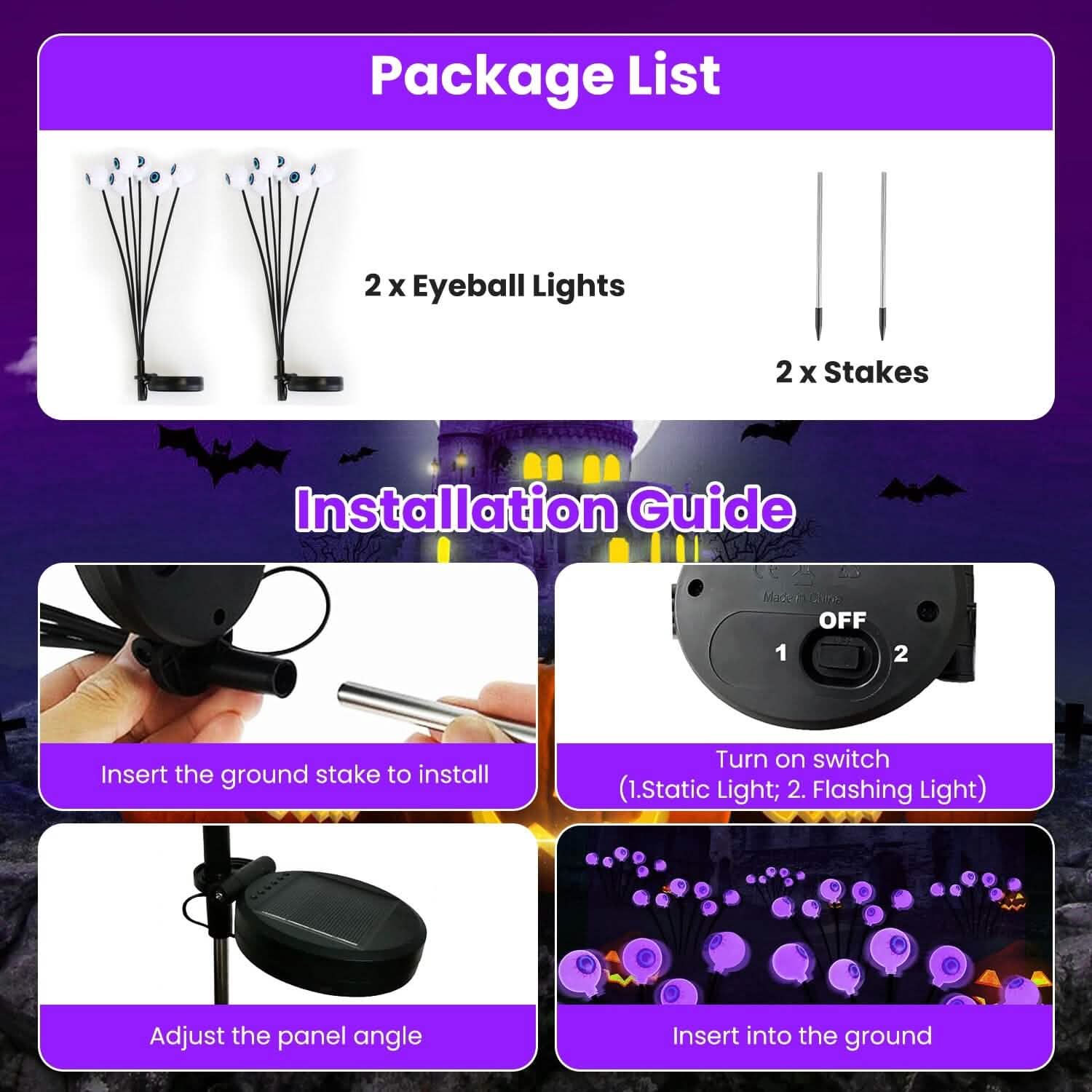 2-Pieces: Solar Scary Eyeball Lights Halloween Decoration Swaying Light by DailySale