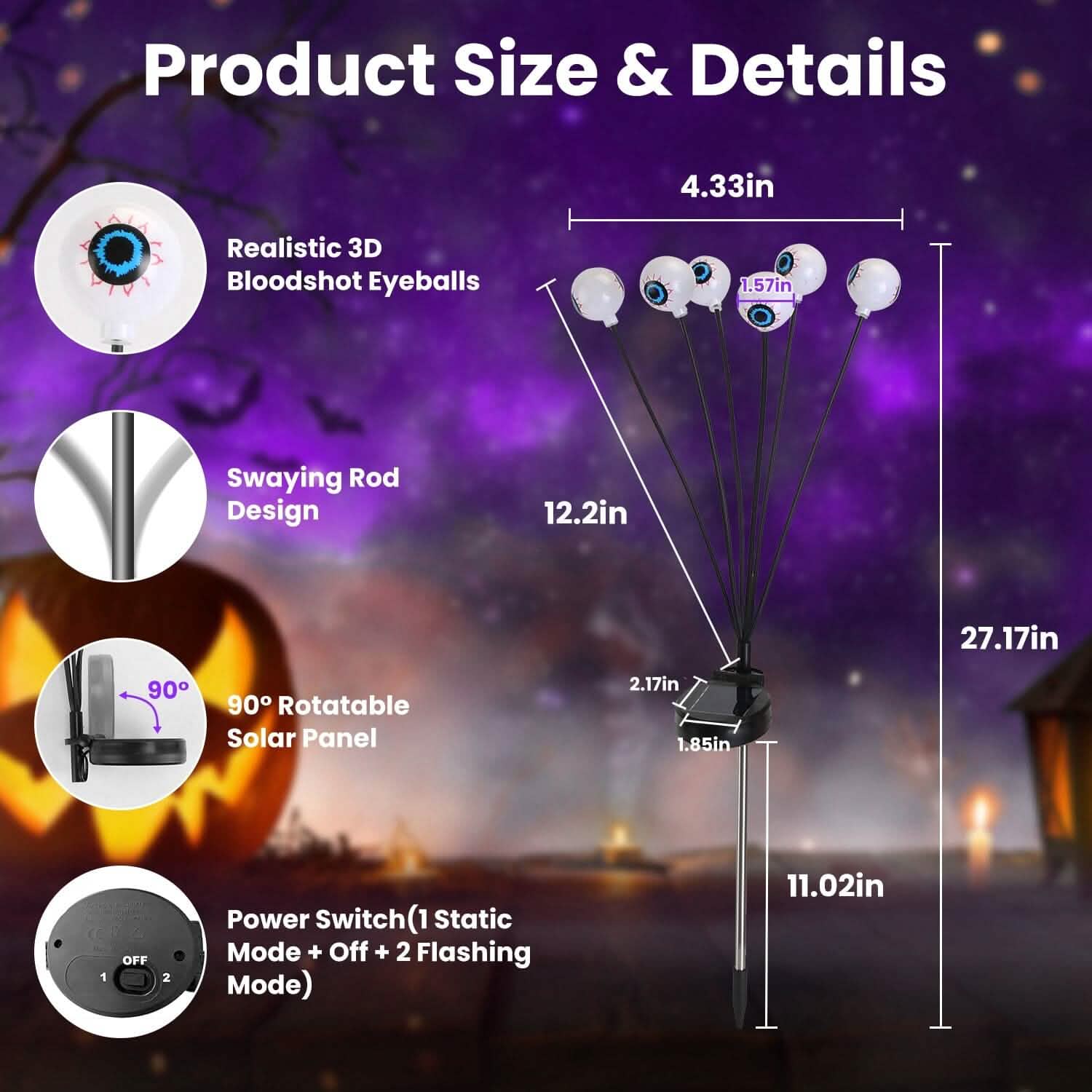 2-Pieces: Solar Scary Eyeball Lights Halloween Decoration Swaying Light by DailySale