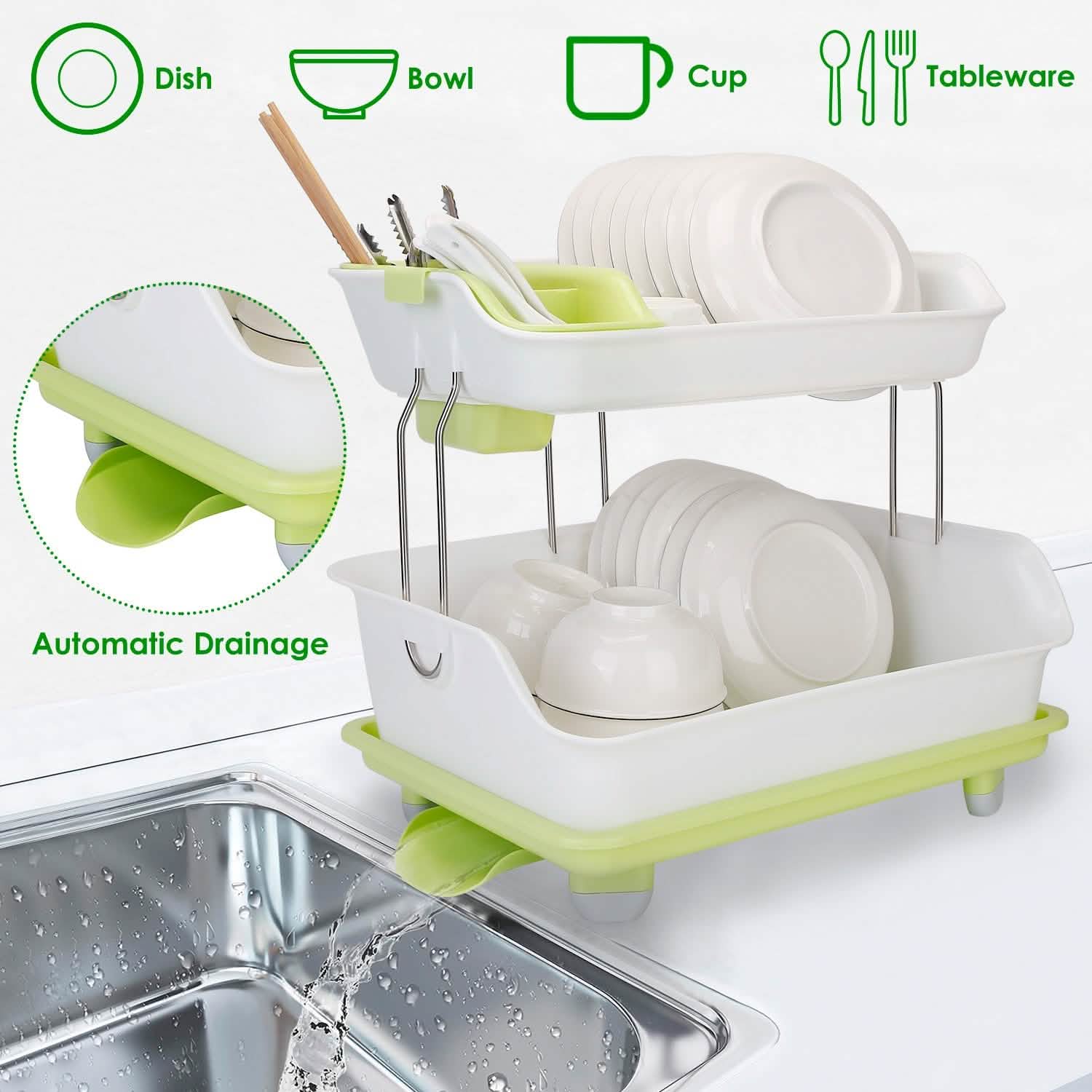 2-Tier Dish Drying Rack Cutlery Drainer by DailySale