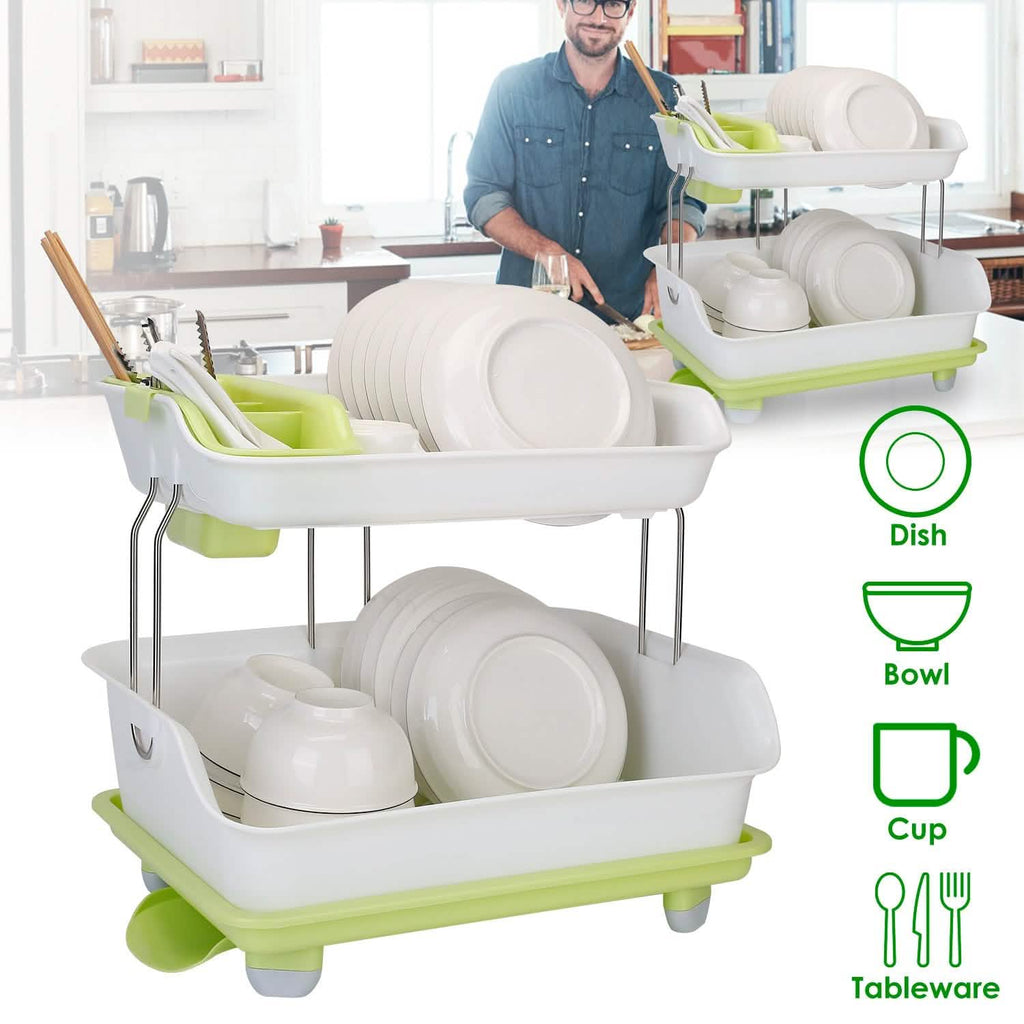 2-Tier Dish Drying Rack Cutlery Drainer by DailySale