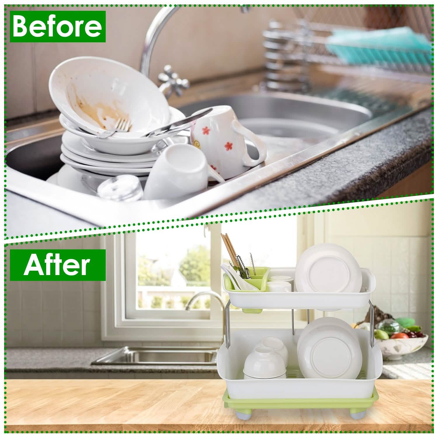 2-Tier Dish Drying Rack Cutlery Drainer by DailySale