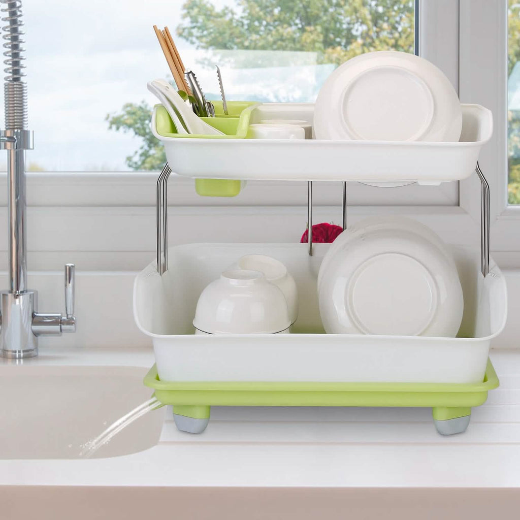 2-Tier Dish Drying Rack Cutlery Drainer by DailySale
