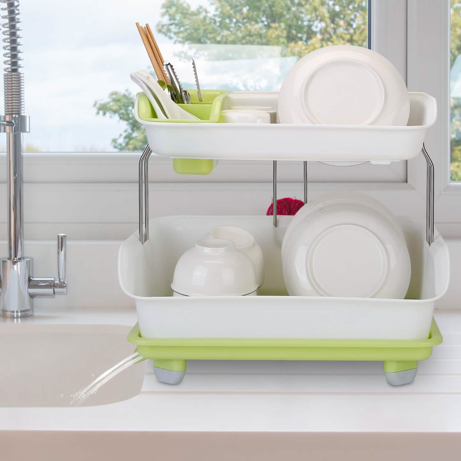 2-Tier Dish Drying Rack Cutlery Drainer by DailySale