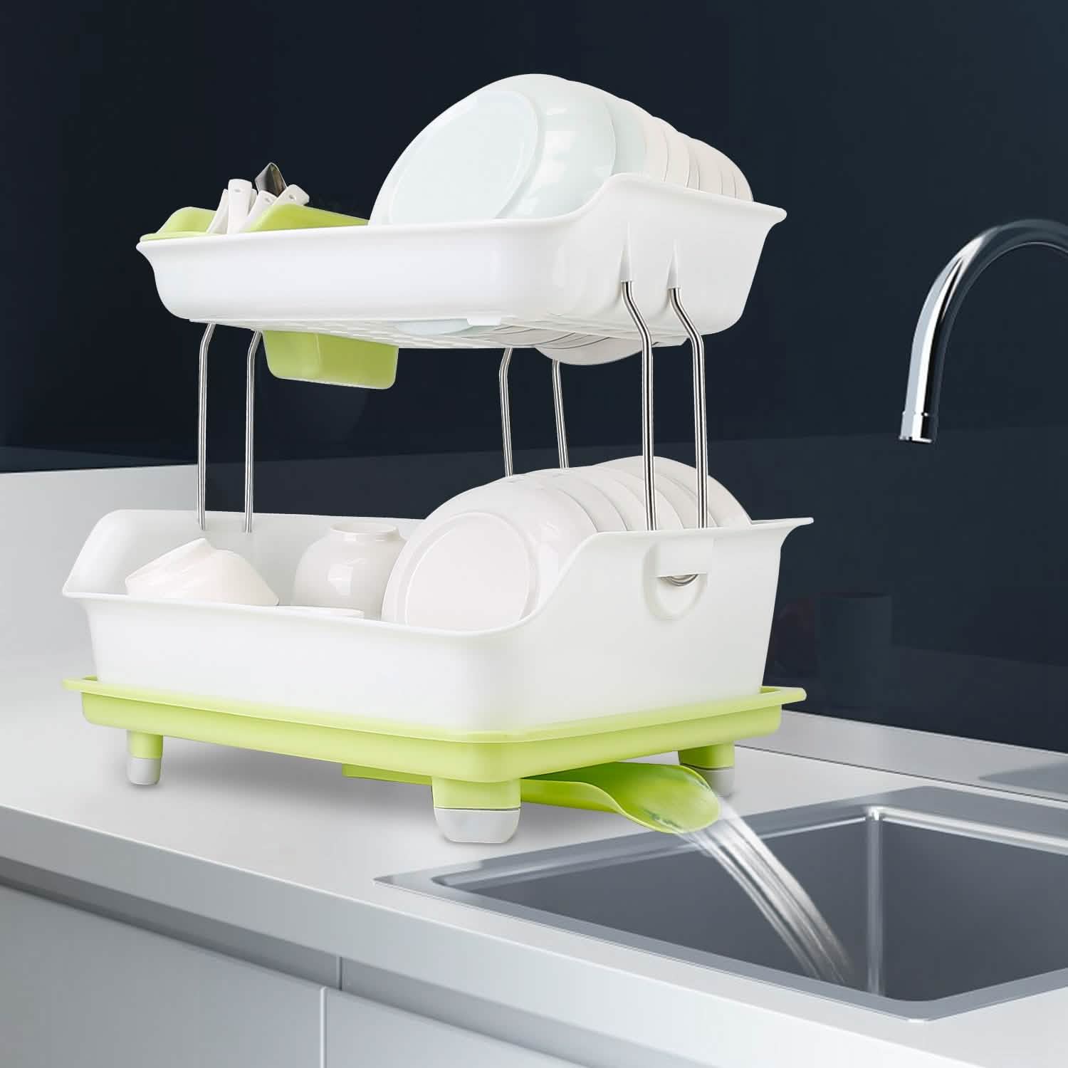 2-Tier Dish Drying Rack Cutlery Drainer by DailySale