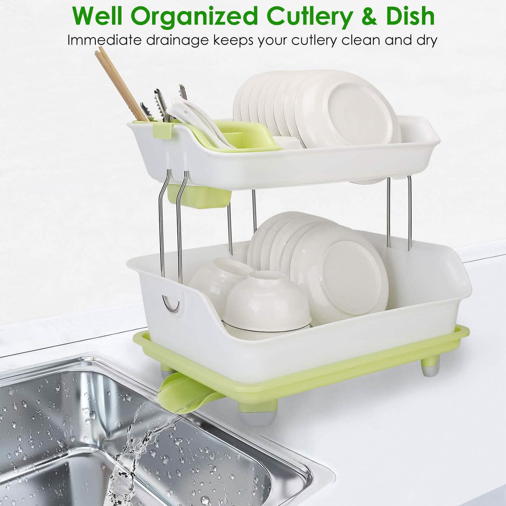 2-Tier Dish Drying Rack Cutlery Drainer by DailySale