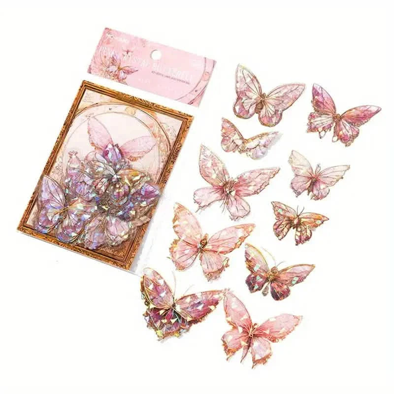 20-Pieces: Ice Crystal Laser Butterfly Decorative PET Stickers by DailySale