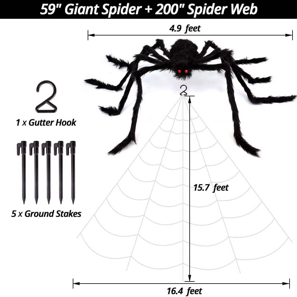 200" Halloween Spider Web and 59" Giant Spider Decoration by DailySale