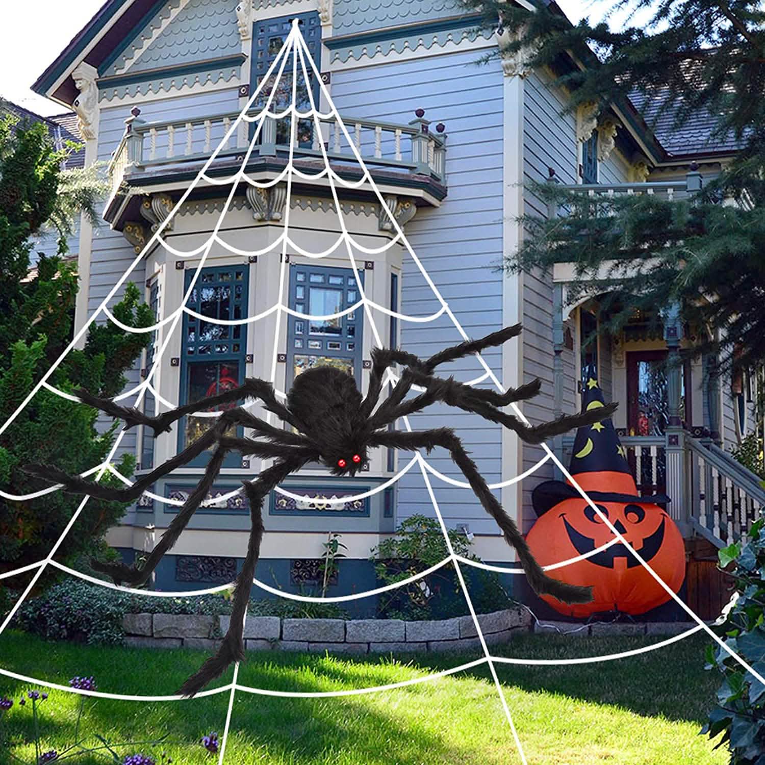 200" Halloween Spider Web and 59" Giant Spider Decoration by DailySale