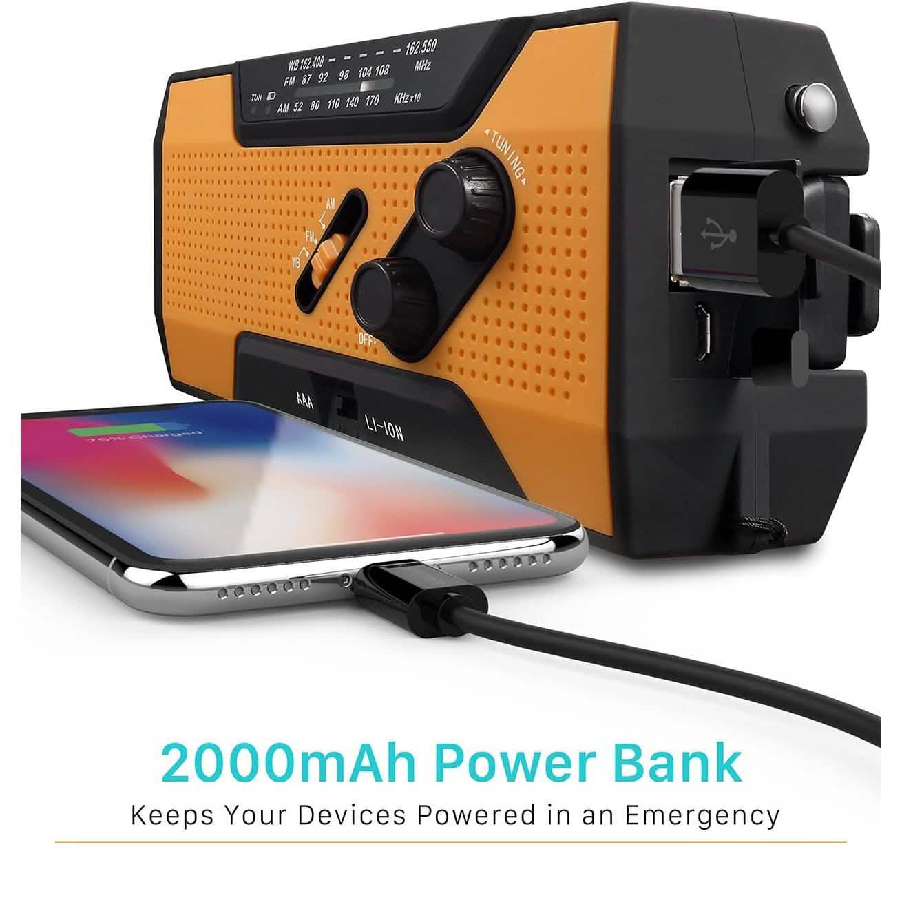 2000mAh NOAA Emergency Weather Radio Portable Power Bank with Solar Charging by DailySale