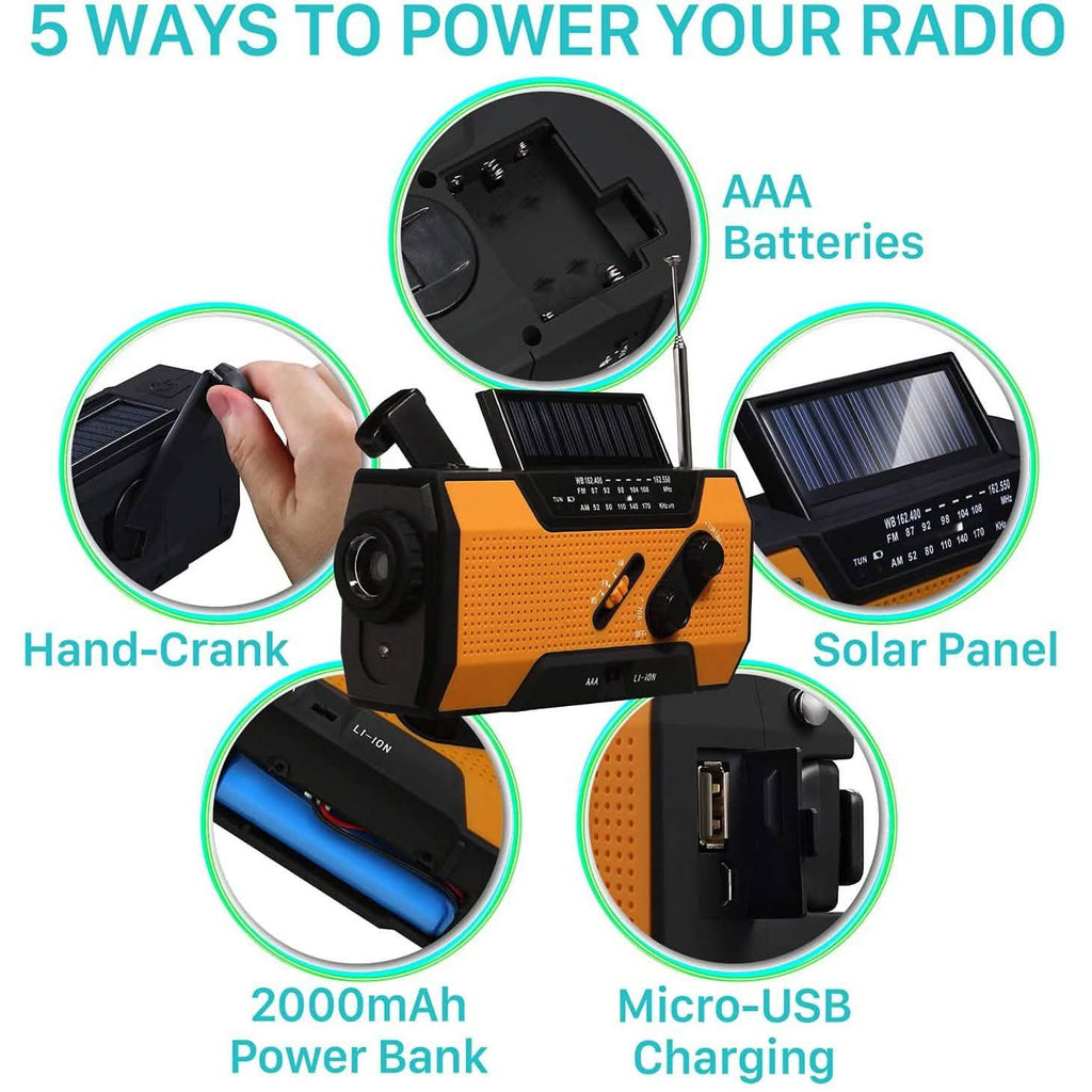 2000mAh NOAA Emergency Weather Radio Portable Power Bank with Solar Charging by DailySale