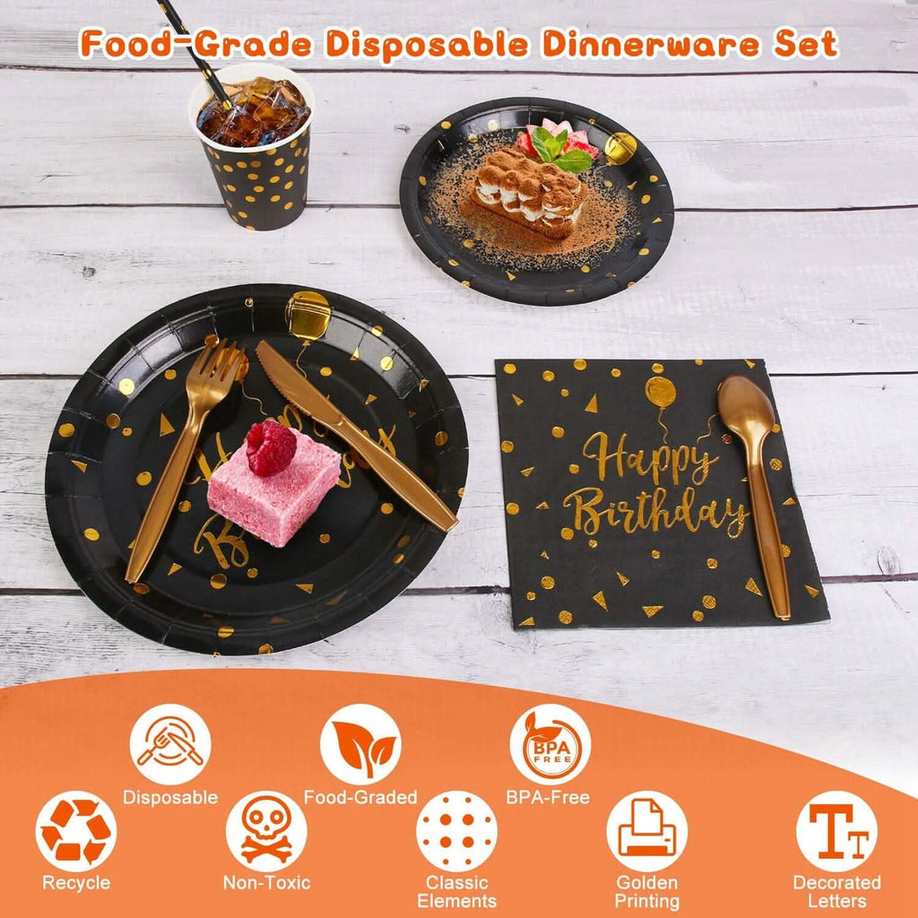 201 Pieces: Black Gold Disposable Dinnerware Set by DailySale