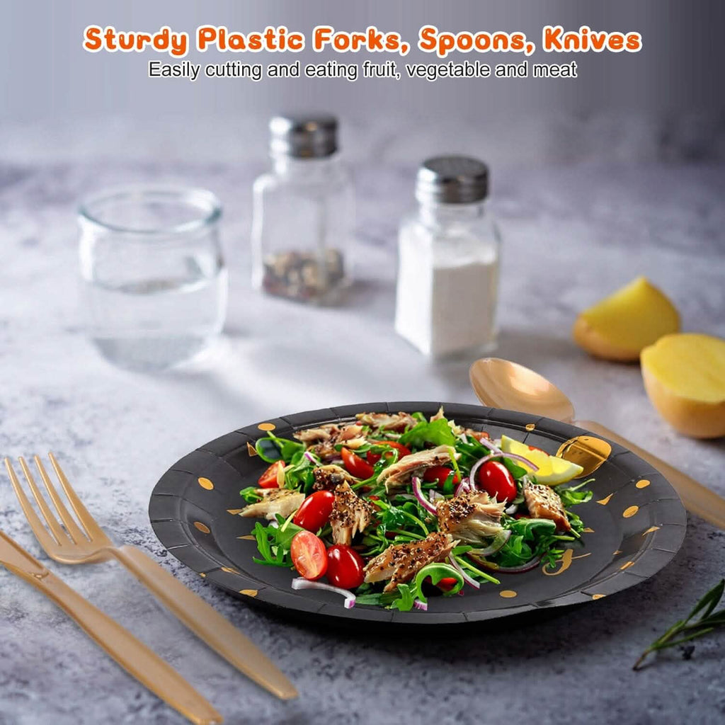 201 Pieces: Black Gold Disposable Dinnerware Set by DailySale