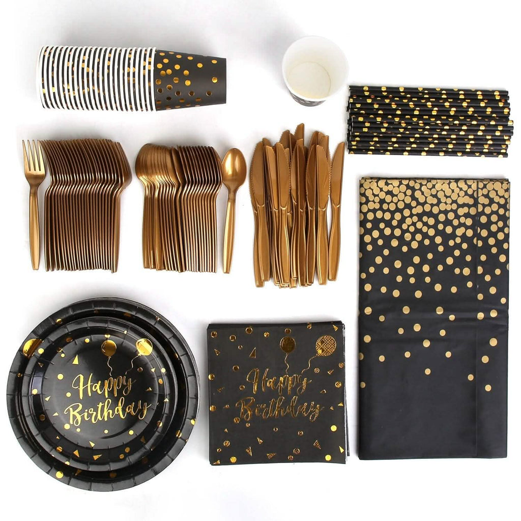 201 Pieces: Black Gold Disposable Dinnerware Set by DailySale