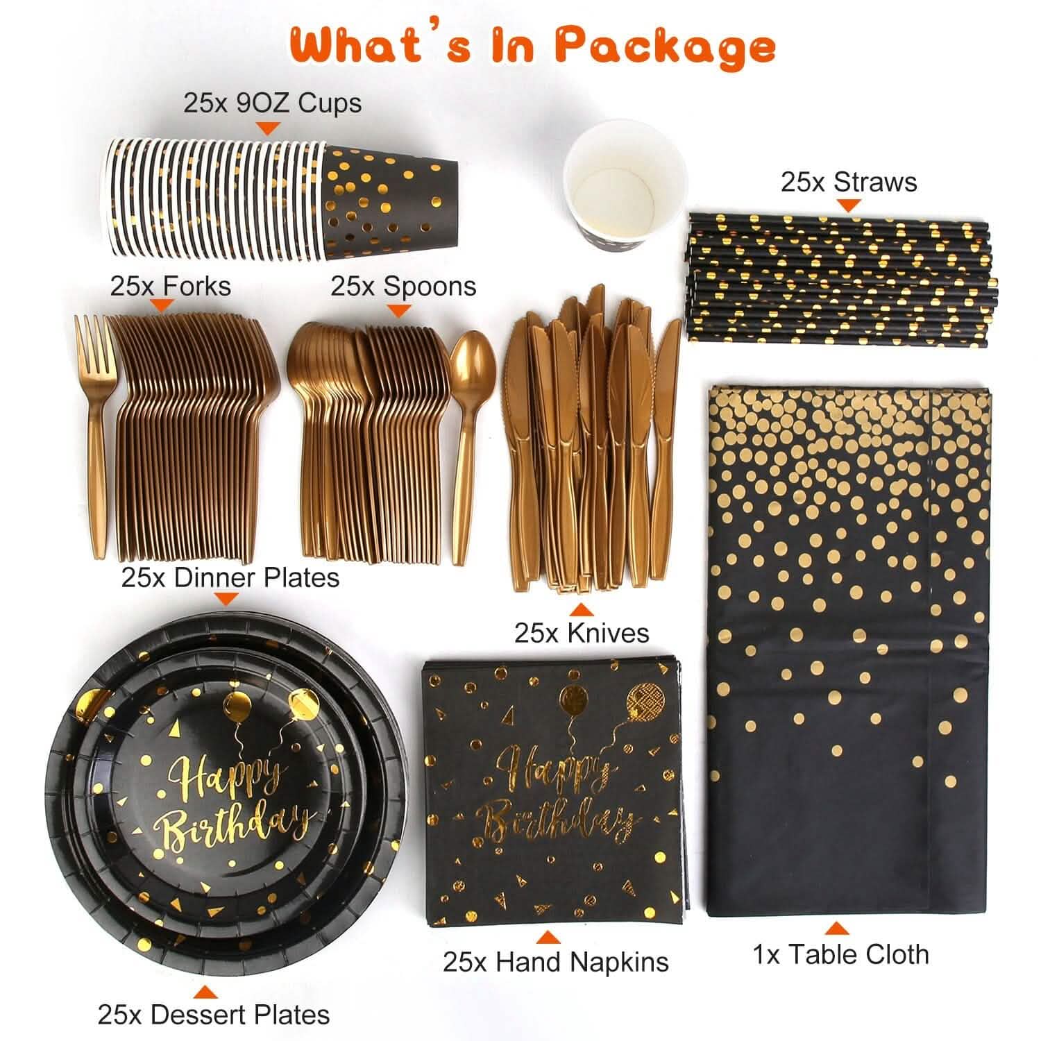 201 Pieces: Black Gold Disposable Dinnerware Set by DailySale
