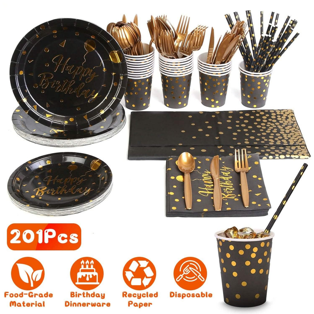 201 Pieces: Black Gold Disposable Dinnerware Set by DailySale