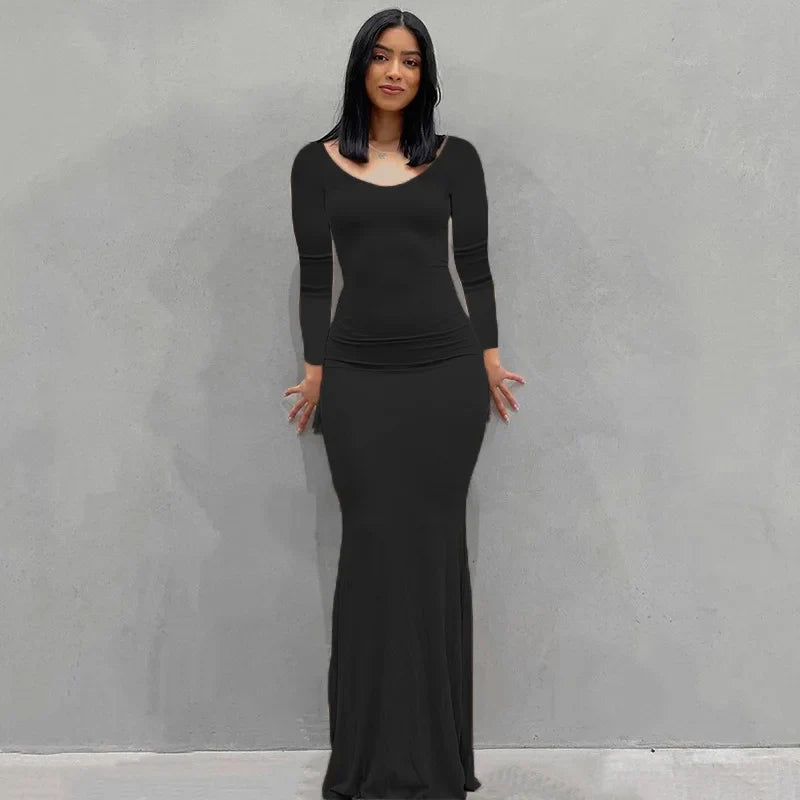 Spaghetti Strap Black Long Sleeveless Skinny Bodycon Dress Y2k by nowadaysfashion