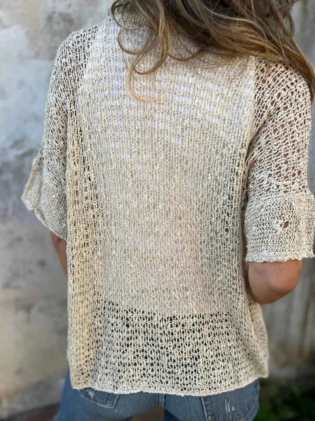 Full Size Knit Openwork One Button Cardigan