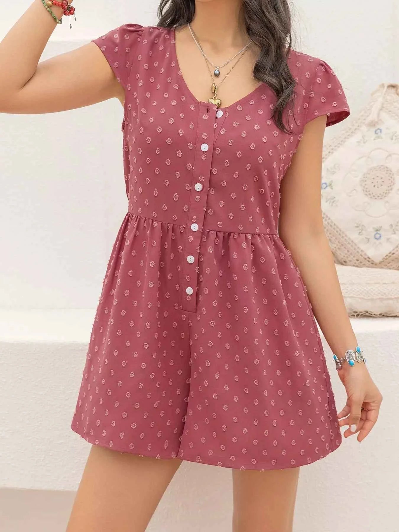 Swiss Dot Cap Sleeve Romper