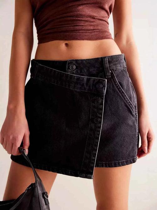 Asymmetrical Button Front Denim Skort by Be Bliss Boutique