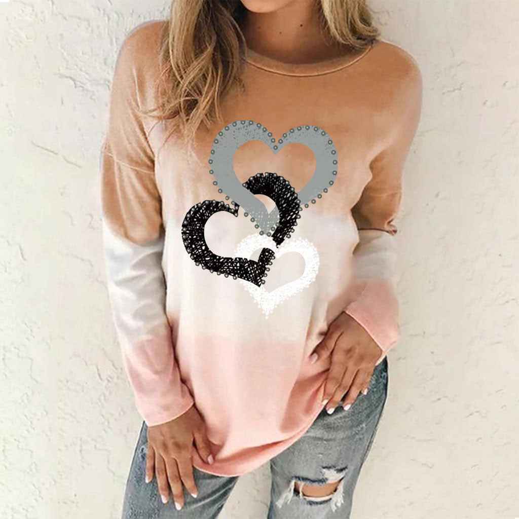 Ladies Tie-dye Gradient Print Round Neck Loose Top