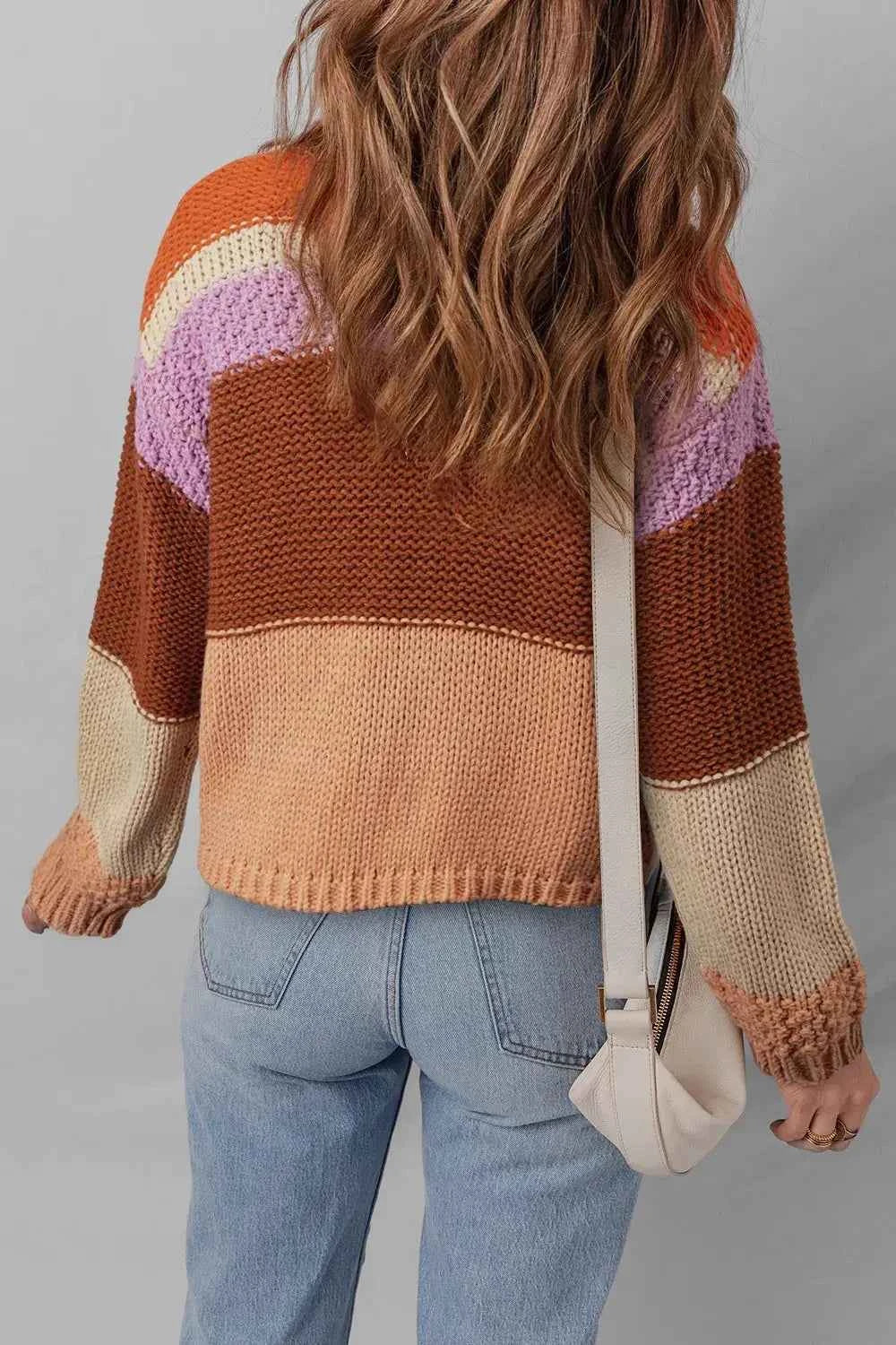 Striped Round Neck Colorblock Sweater