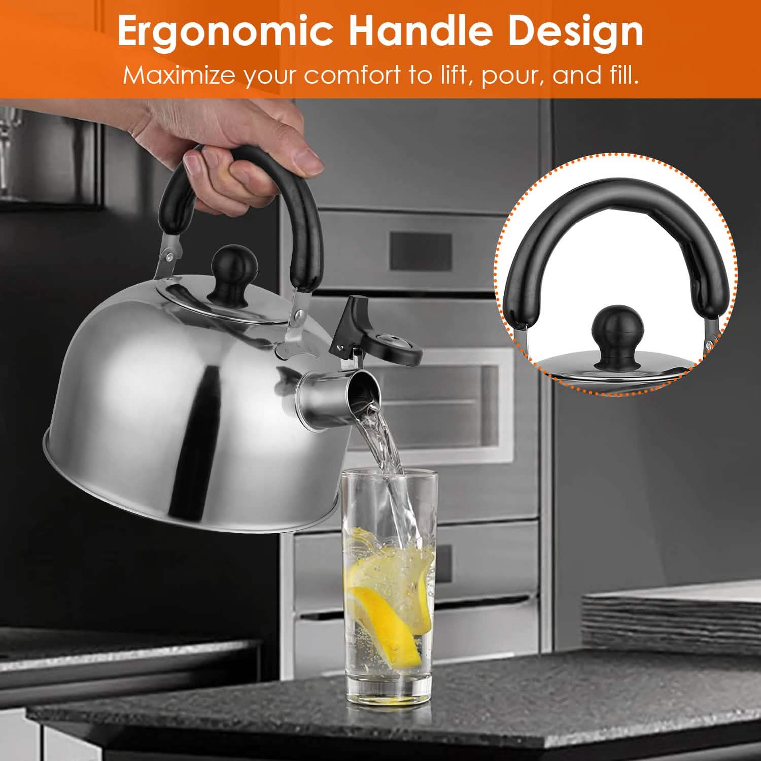 2.1 Quarts Stainless Steel Whistling Tea Kettle Stovetop Induction Gas Teapot by DailySale
