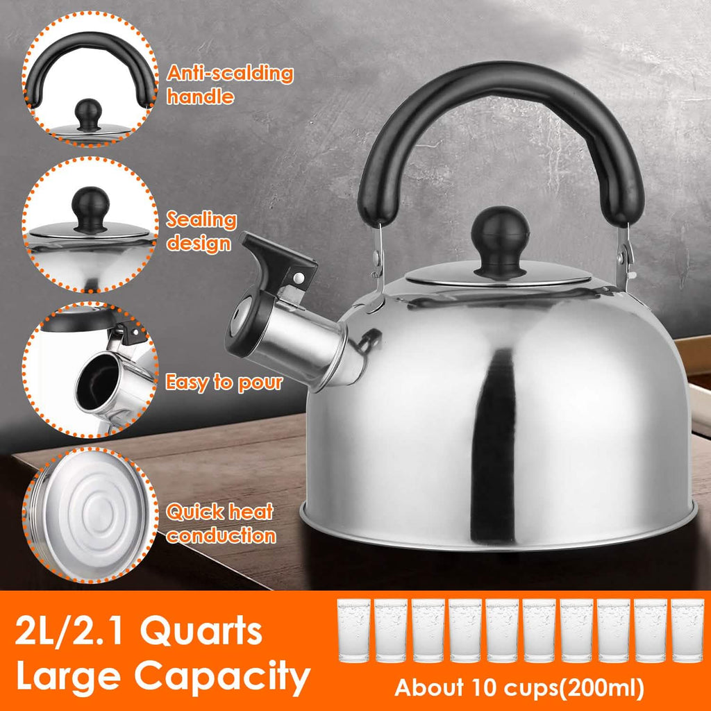 2.1 Quarts Stainless Steel Whistling Tea Kettle Stovetop Induction Gas Teapot by DailySale