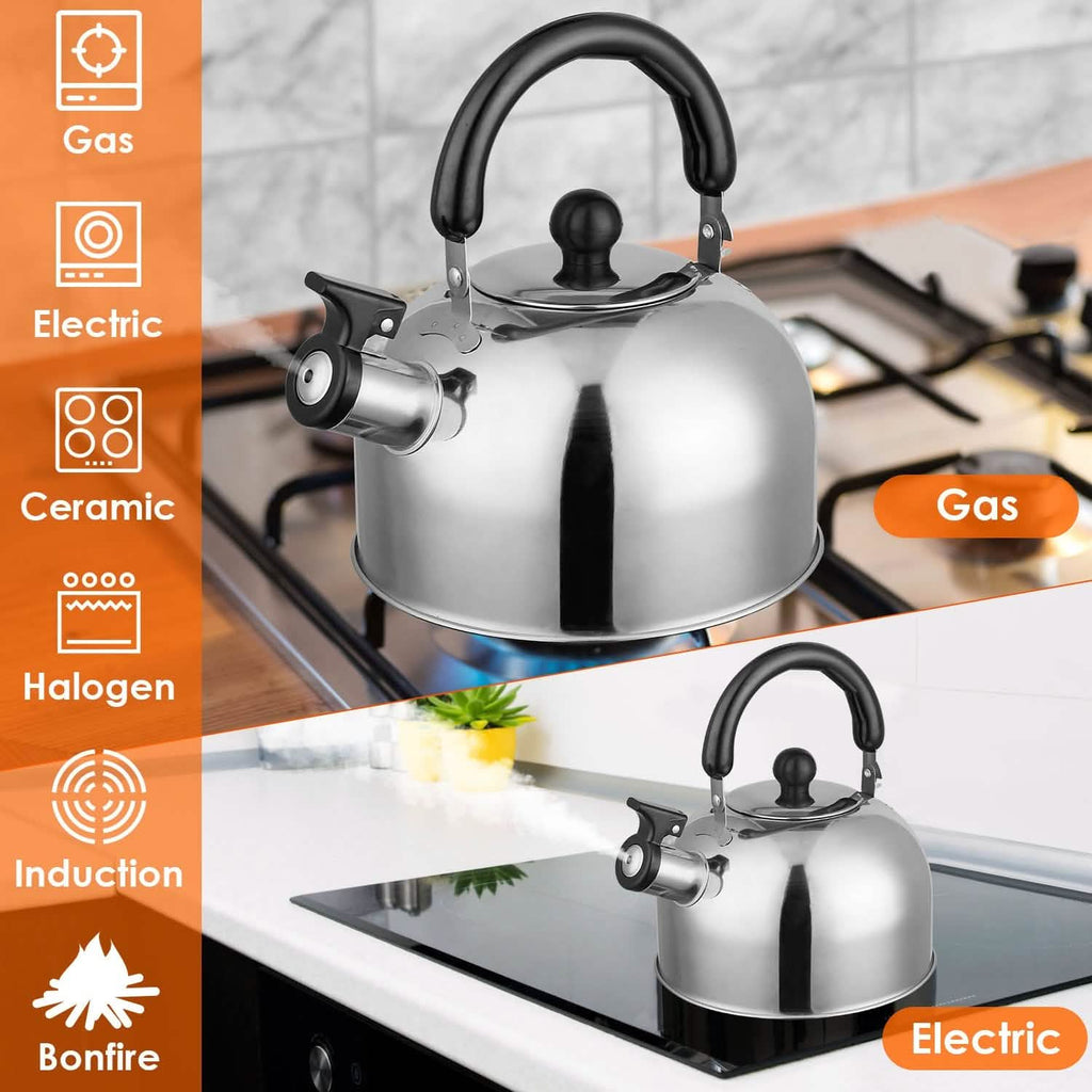 2.1 Quarts Stainless Steel Whistling Tea Kettle Stovetop Induction Gas Teapot by DailySale