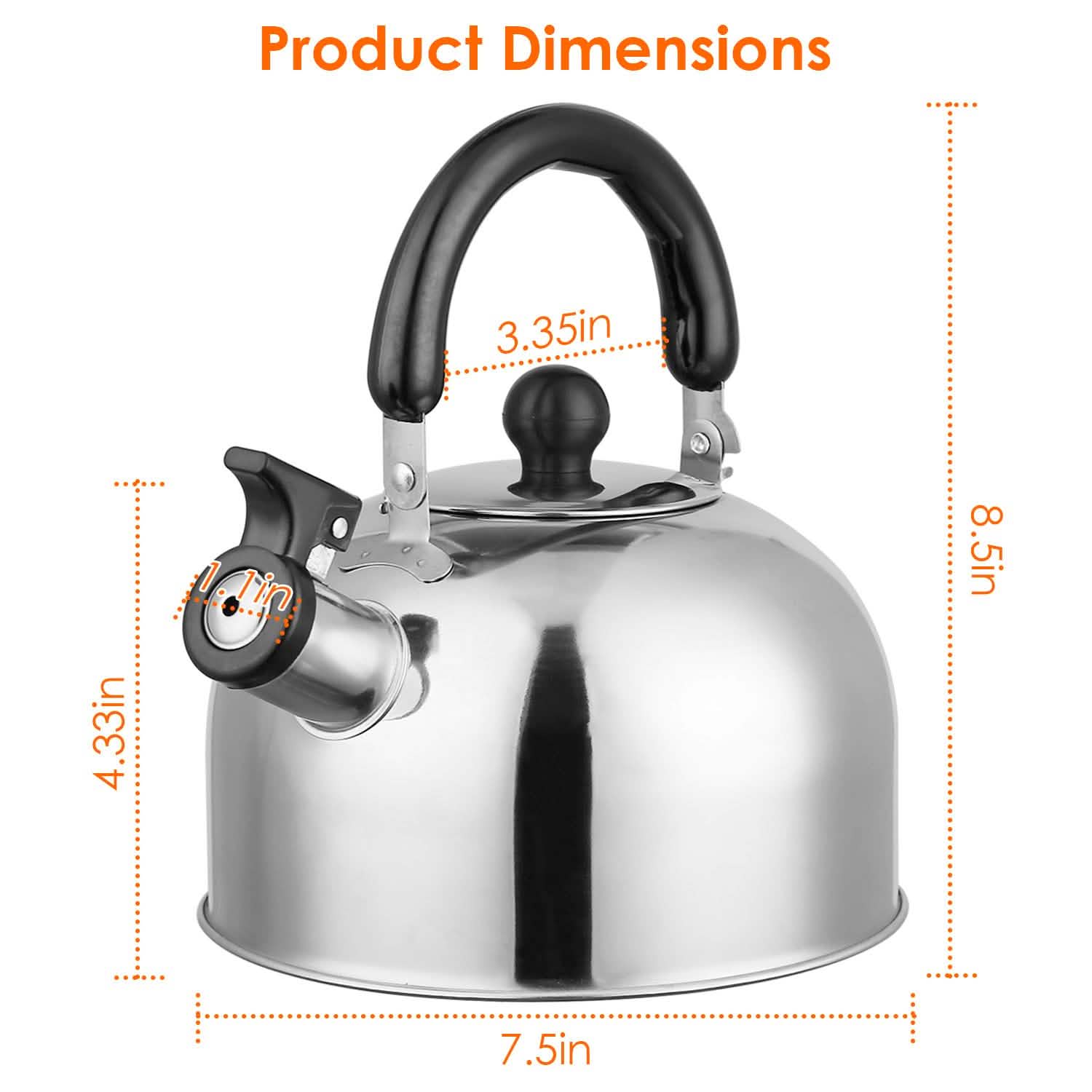 2.1 Quarts Stainless Steel Whistling Tea Kettle Stovetop Induction Gas Teapot by DailySale