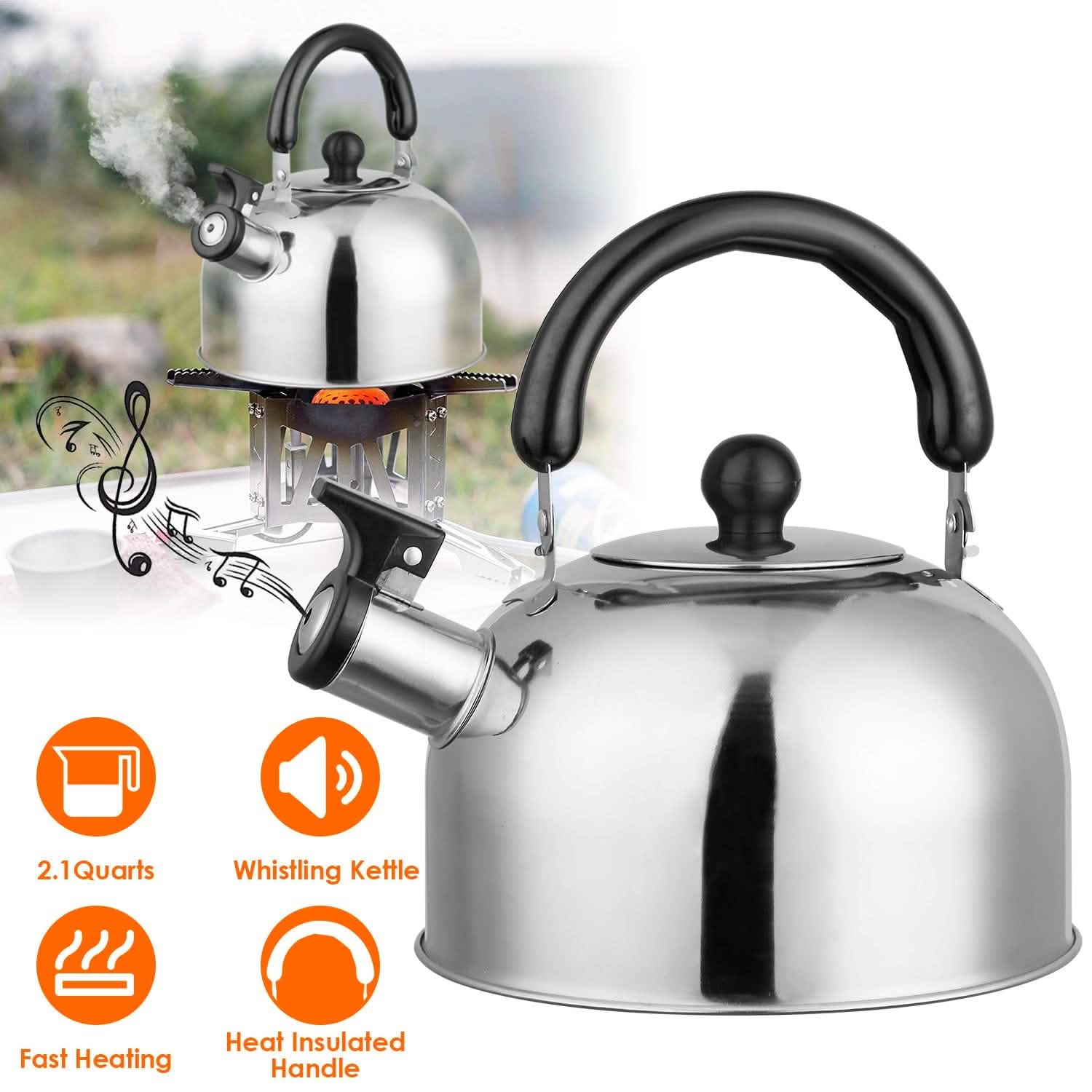 2.1 Quarts Stainless Steel Whistling Tea Kettle Stovetop Induction Gas Teapot by DailySale