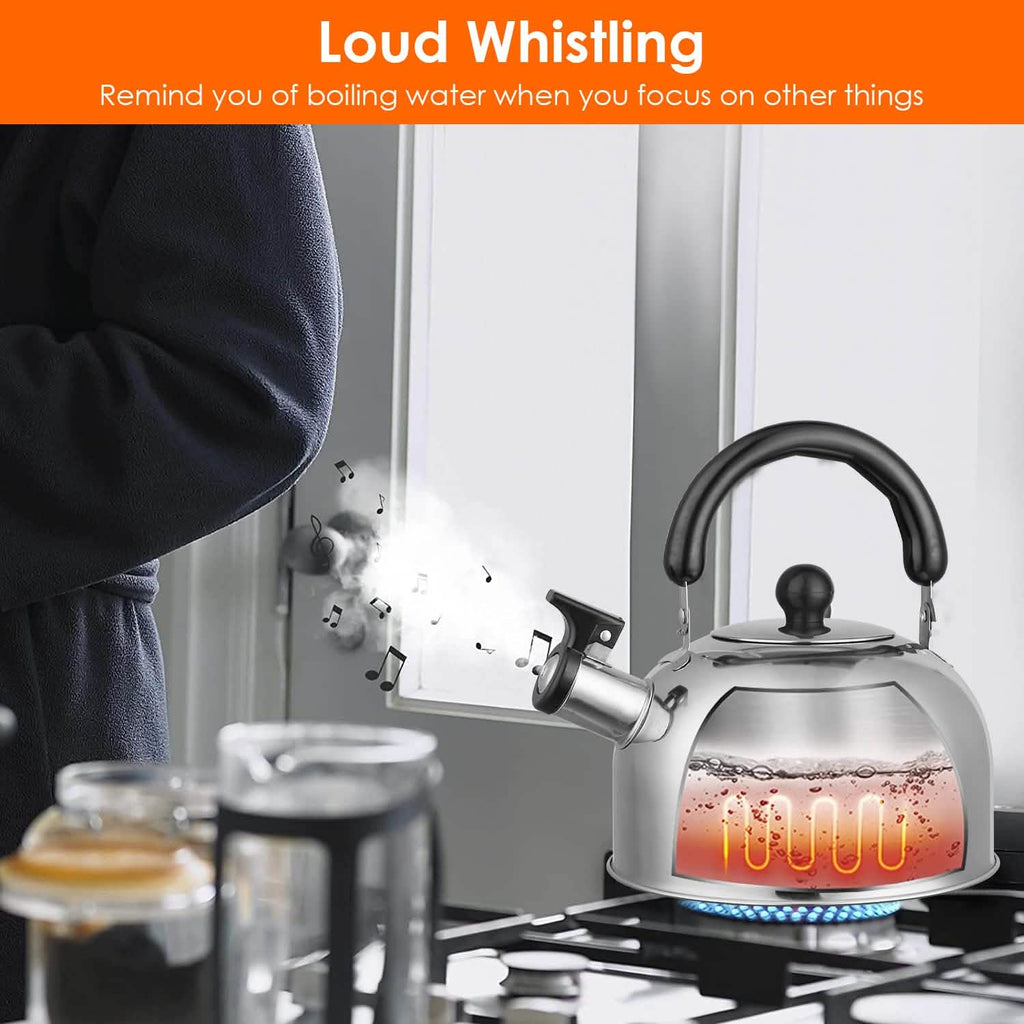2.1 Quarts Stainless Steel Whistling Tea Kettle Stovetop Induction Gas Teapot by DailySale