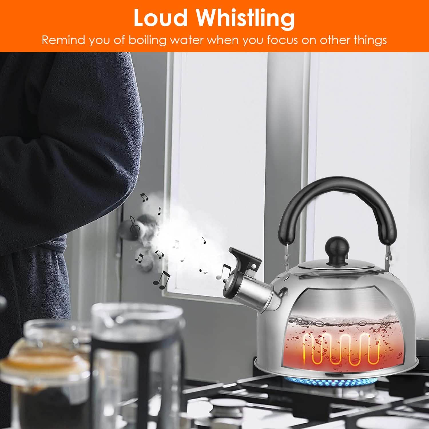 2.1 Quarts Stainless Steel Whistling Tea Kettle Stovetop Induction Gas Teapot by DailySale