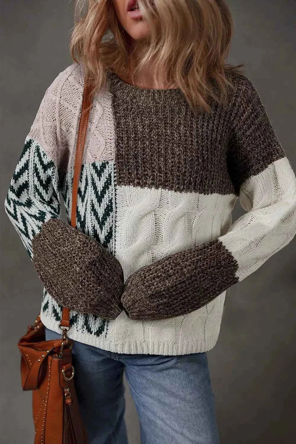 Color Block Cable Knit Sweater