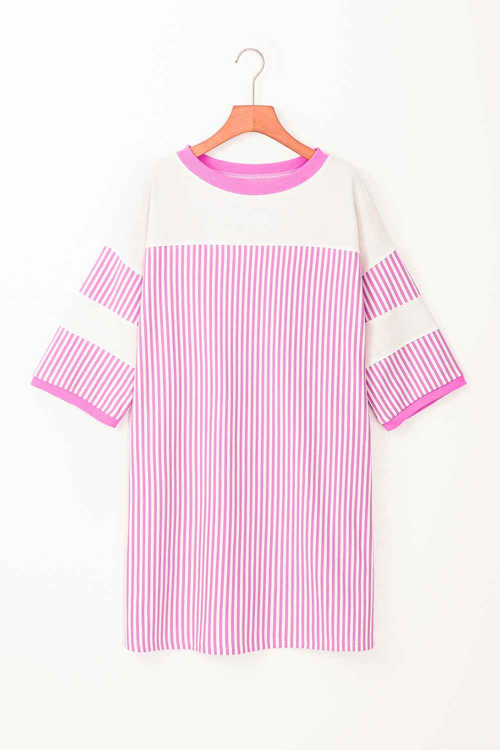 Phalaenopsis Striped Patchwork Three Quarters Sleeve Loose Mini Dress