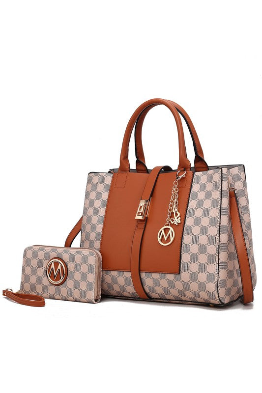 Yuliana Circular Print Satchel Bag with Wallet