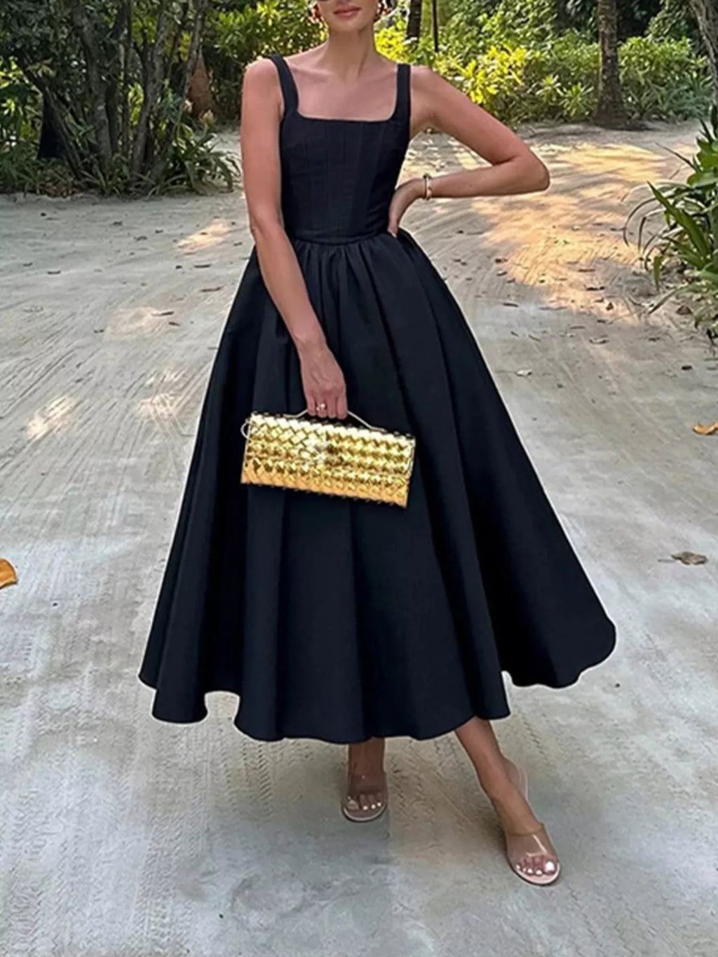 Square Neck A-Line Midi Dress by Shopiebay