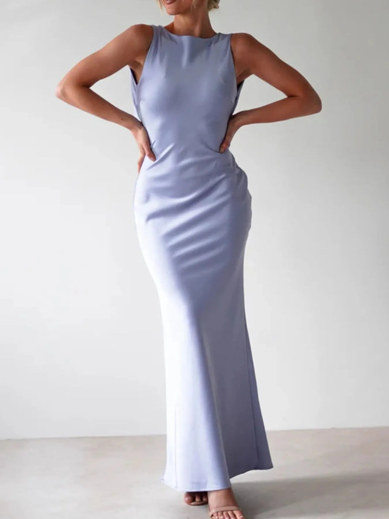 Satin Sleeveless Maxi Dress by Shopiebay