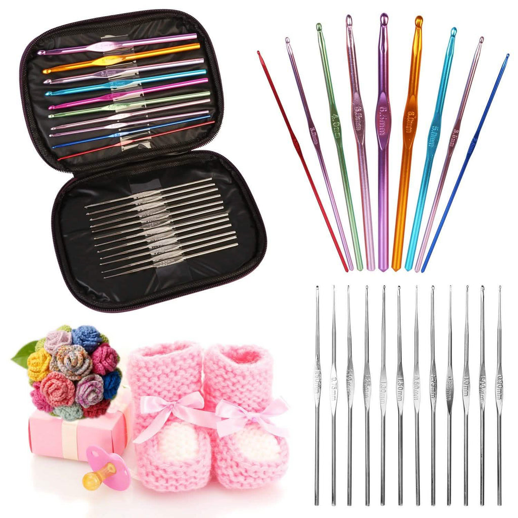 22-Piece: Aluminum Multi-Color Crochet Hook Needles by DailySale