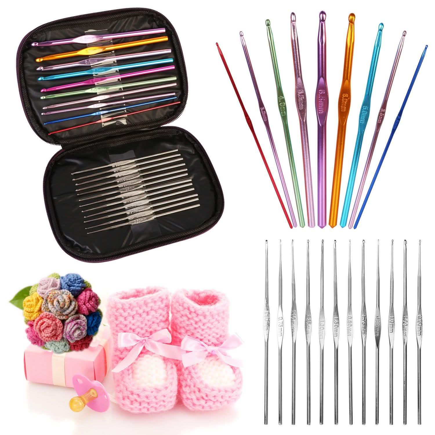 22-Piece: Aluminum Multi-Color Crochet Hook Needles by DailySale