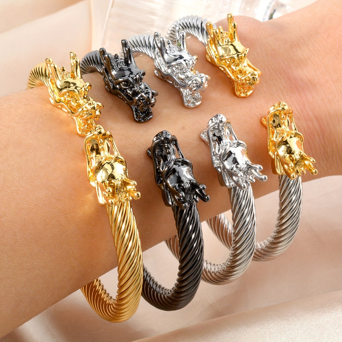 Double Dragon Copper Bracelet – Rock & Hip-Hop Style, Unisex by DailySale