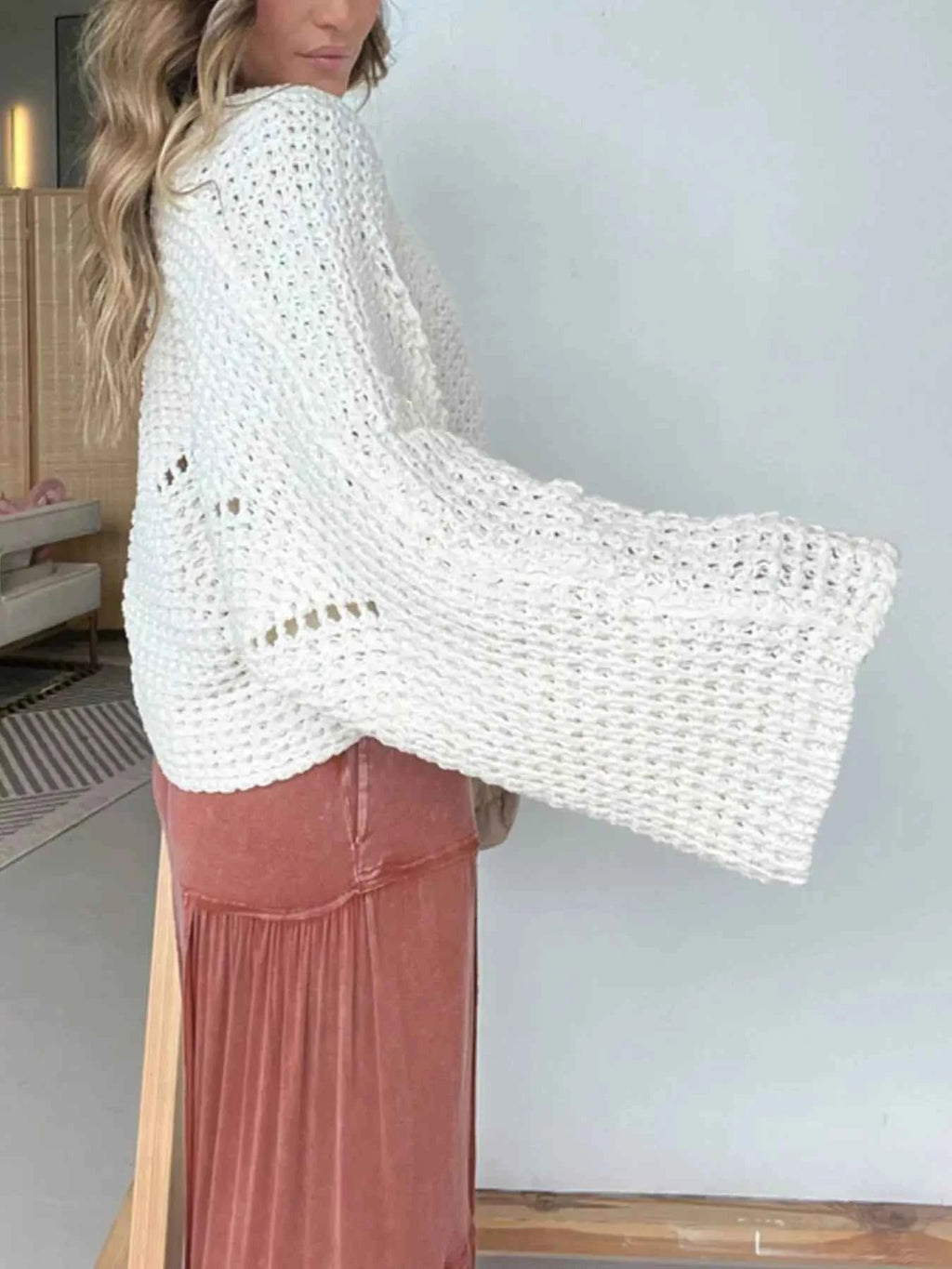 Openwork Batwing Sleeve Sweater