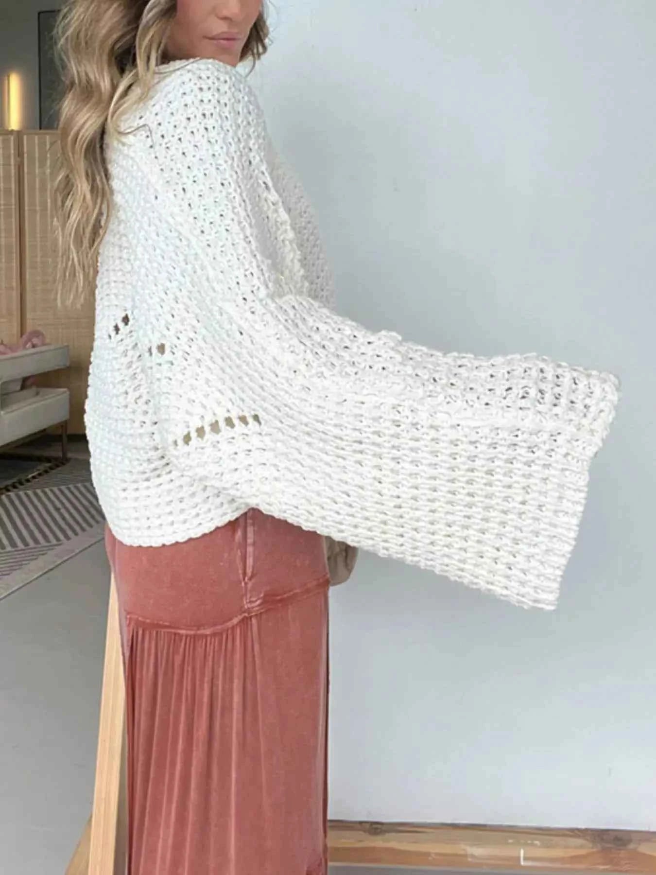Openwork Batwing Sleeve Sweater