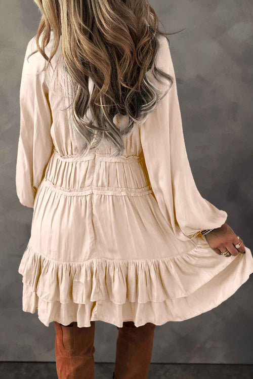 Apricot Tiered Ruffled Puff Sleeve Loose Fit Mini Dress by Wild and Free Boutique